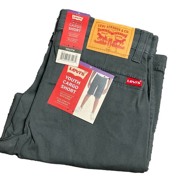 Levi's Boy’s Cargo Shorts Straight Leg Stretch Adjustable Waist Gray Size 10 NWT - Picture 1 of 9